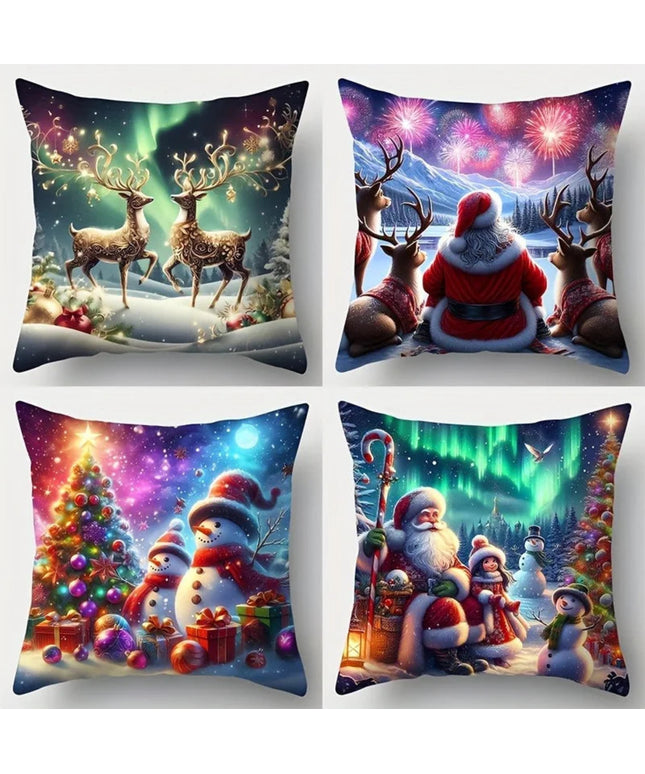 Home Decor Christmas Scenes: Santa, Deer, Snowmen Decor Pattern Cushion Cover Suitable For Sofa Bedroom Car Pillow Cover