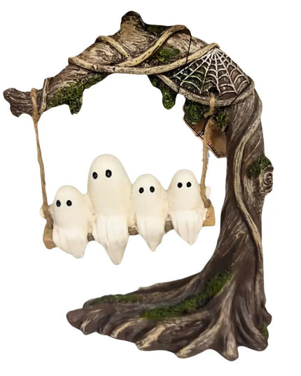 Halloween White Ghost Sculptures Spooky Ghosts Decor White Ghost Swing Decorations for Tabletop Centerpiece