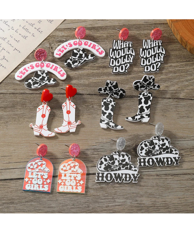 European and American acrylic cow boots Western cowboy hat Howdy Let's go girls earrings jewelry