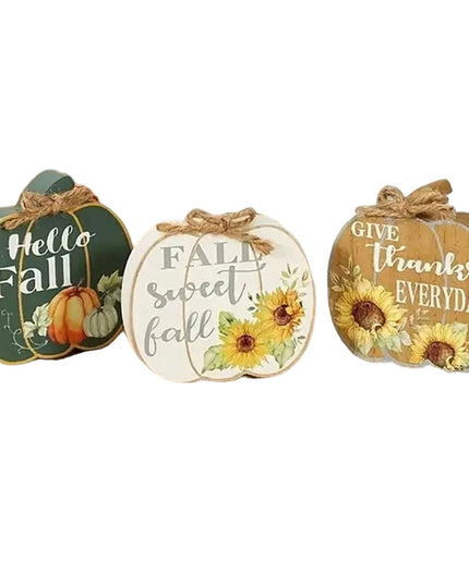 Set of 4 Harvest Season Wooden Signs Autumn Leaves Acorn Table Centerpiece Thanksgiving Home Decorations