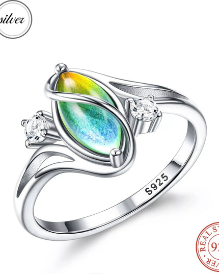 Fansilver 925 Sterling Silver Mood Rings for Women Cubic Zirconia Accents 18K Gold Plated Oval Solitaire Statement Silver Rings