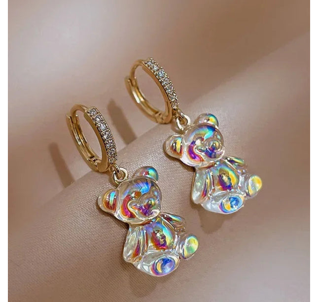 Cute Acrylic Candy Gummy Bear Dangle Earrings for Women Rainbow Bear CZ Hoop Earrings 2022 Korean Fashion Sweet Girl Jewelry