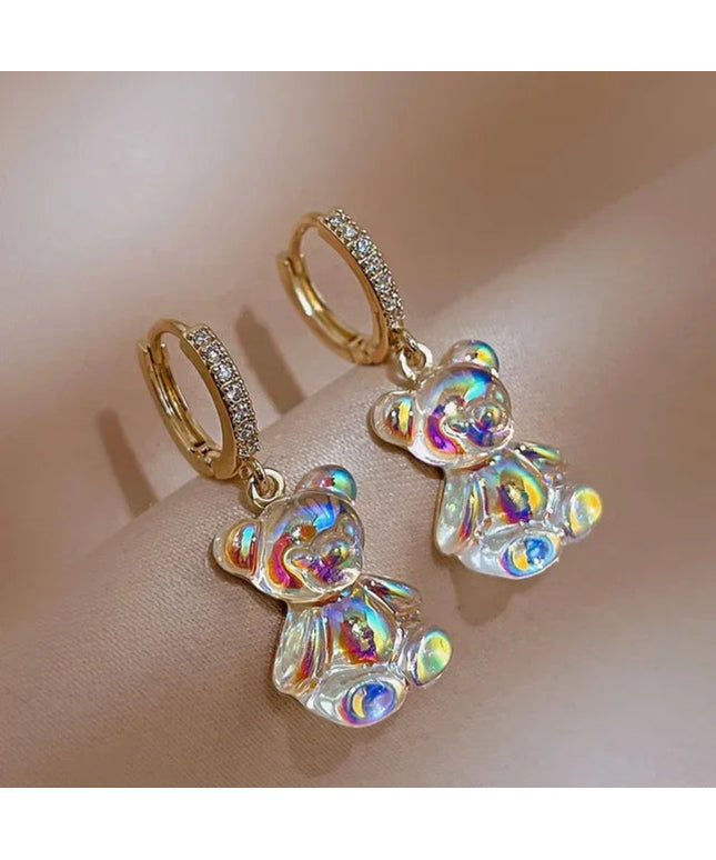 Cute Acrylic Candy Gummy Bear Dangle Earrings for Women Rainbow Bear CZ Hoop Earrings 2022 Korean Fashion Sweet Girl Jewelry