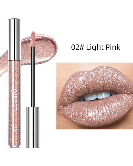 QIBEST shimmer lip gloss beauty girl diamond glitter lip tint waterproof long lasting 6 colors gray flash liquid lipstick makeup