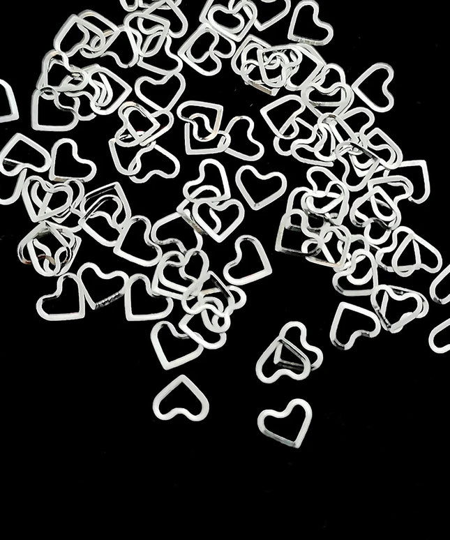 100pcs Shimmering Gold Heart Nail Studs Silver Nail Art Charms Star Metal Nail Decals DIY 3D Nail Decorations for Women & Girls