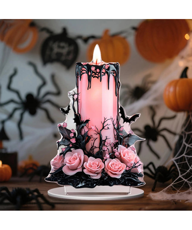 Spooky Halloween Acrylic Table Decor Set with 2D Flat Candle Moon Witch Eyeball and Fallen Angel Figurines for Home Décor