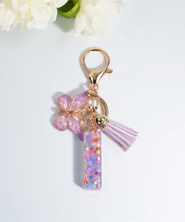 A-Z Dreamy Sequin Letters Keychain for Women Tassel Butterfly Pendant Initial Keyring Purse Suspension Bags Charms Car Key Chain