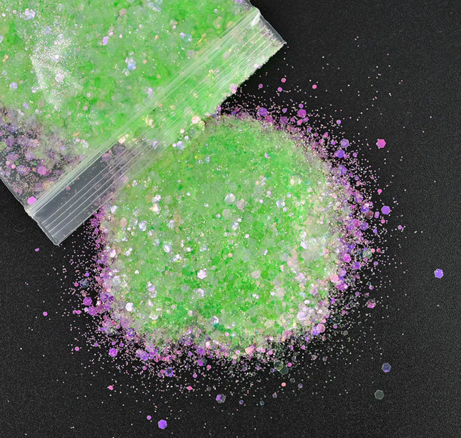 50G/Bag Holographic Mixed Hexagon Shape Chunky Nail Glitter Sequins Sparkly Flakes Slices Manicure Body/Eye/Face Glitter TCF2335