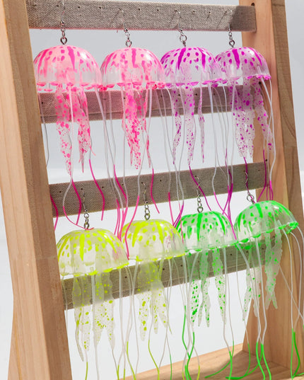 Creative Jellyfish Long Tassel Silicone Earrings for Women Funny UV Glow Ocean Animal Drop Earring Festival Mermaid Jewelry Gift