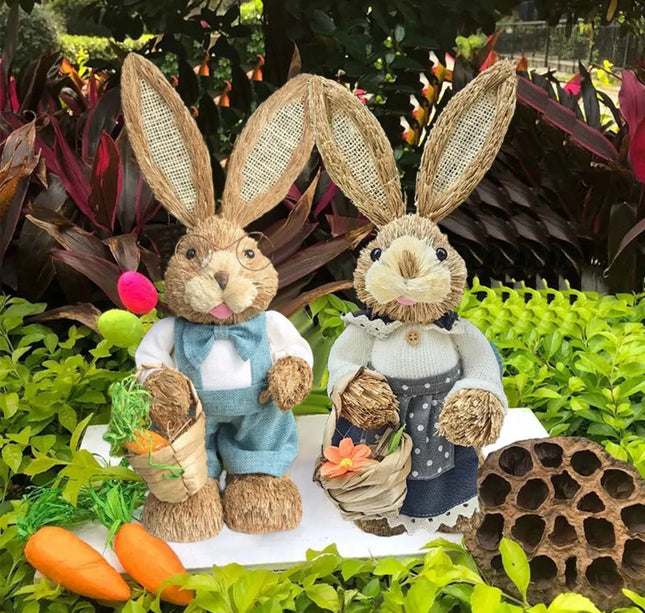 Cute 35cm Straw Rabbit Woven Rabbit Garden Statue Rabbit Handicraft Home Decor – New Year And Easter Decorations Ornament 2026