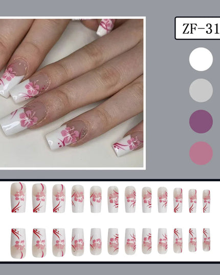 24pcs European Long Coffin Press On Nails Color Flower Leopard Print Fake Nail Tips for Women Wearable False Nails Patches