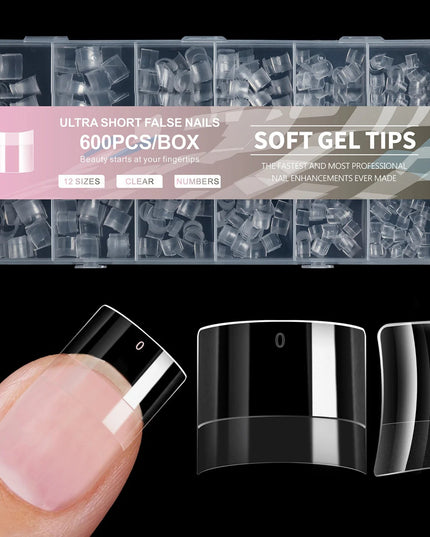 600pcs/Boxed Ultra Short French False Press On Acrylic Nails Tips Almond Square Traceless Manicure Salon Home DIY Fake Nail