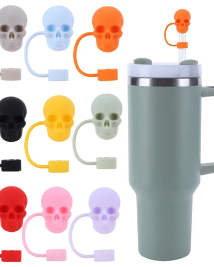 Silicone Cute Skull Straw Covers 10mm Skull Shape Straw Caps Reusable Halloween Skull Straw Toppers for Stanley 30&40 Oz Tumbler