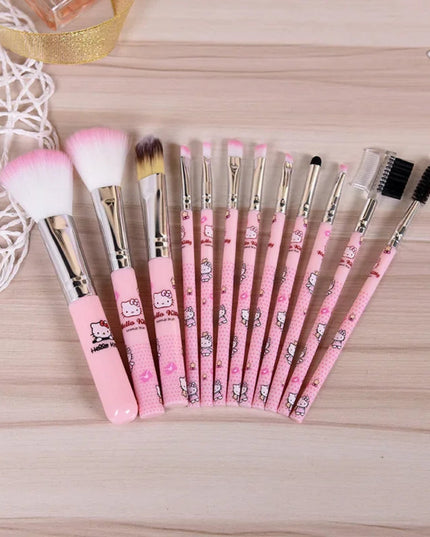 12 pieces/set Hello Kitty makeup brush cute Sanrio makeup brush artificial fiber beauty tool set girl's holiday gift