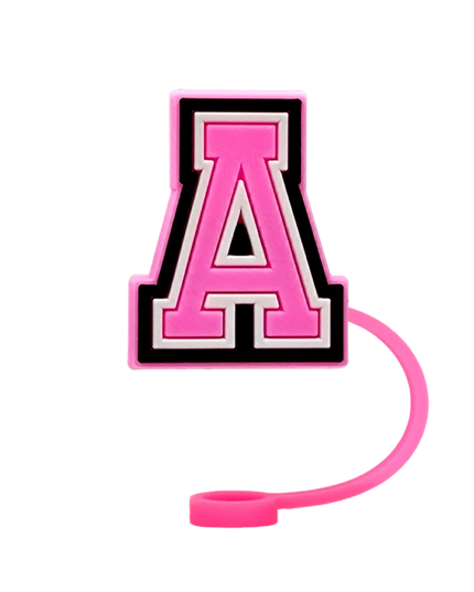 10mm Pink Letter Straw Cover Caps 1PCS Accessories For Cups,Soft Silicone Alphabet Straw Topper Drinkware,Dustproof Straw Caps