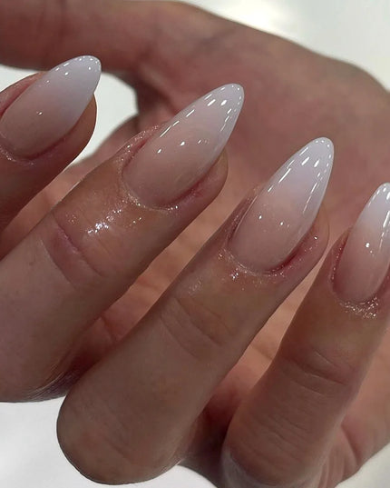 24pcs Solid Color Press on Nails Gradient Design Acrylic False Nails Nude Pink Stick on Nails Simple Almond Nail Art for Girls