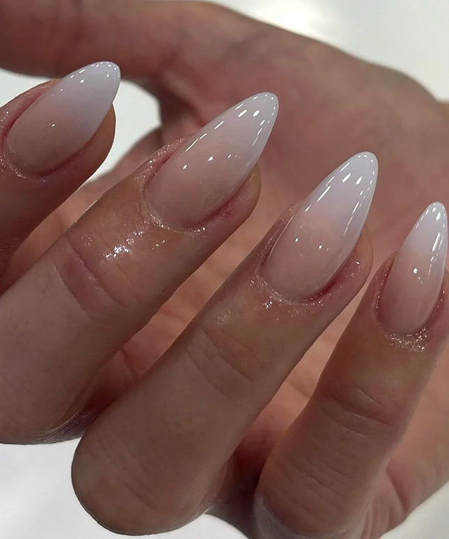 24pcs Solid Color Press on Nails Gradient Design Acrylic False Nails Nude Pink Stick on Nails Simple Almond Nail Art for Girls