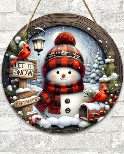 Natural Wood Grain 7.9" Christmas Wreath Decoration Wooden Hand-Sanded Snowman Wall Door Home Door Plate Hanging Ornament Decor