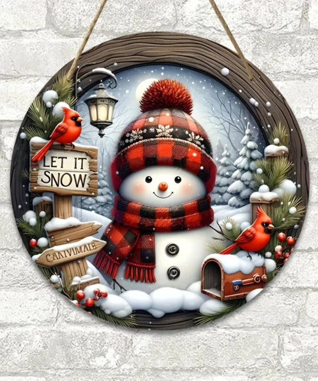 Natural Wood Grain 7.9" Christmas Wreath Decoration Wooden Hand-Sanded Snowman Wall Door Home Door Plate Hanging Ornament Decor