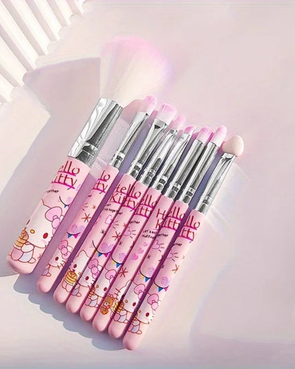 8pcs/Set Kawaii Hello Kitty Makeup Brush Collection Portable Adorable Rotate Design Makeup Brush Foundation Beauty Tools Gift