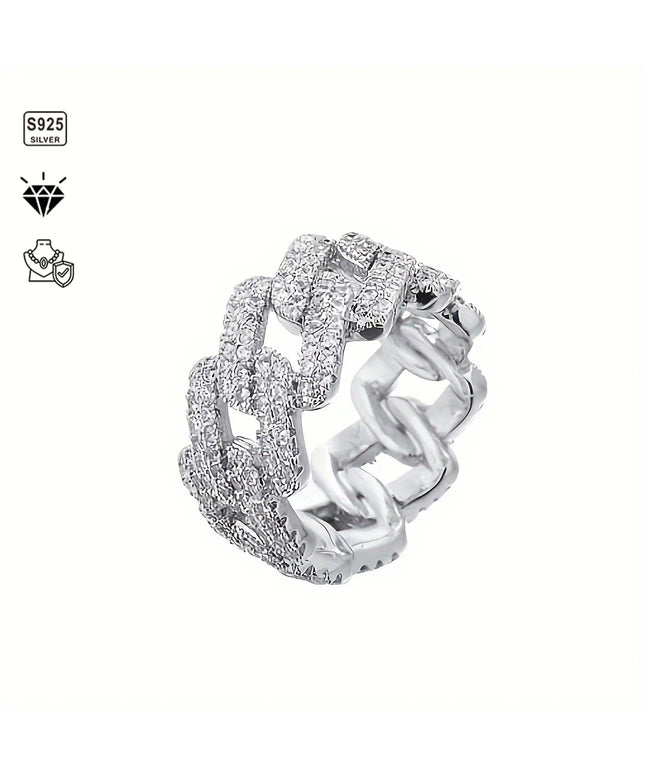 1pc S925 Sterling Silver with 5.4CT Moissanite American Street Hip Hop Cuban Ring, Unisex, Gemstone Jewelry | Gifts for Mother |