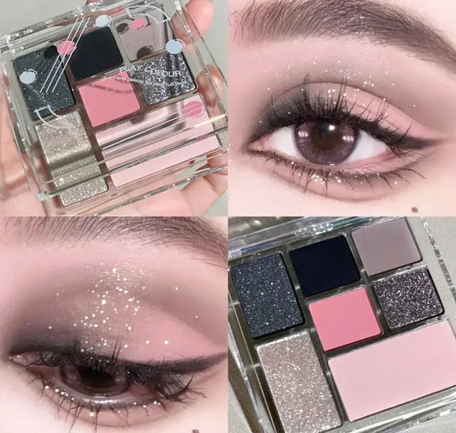 New 7 Colors Sweet Cool Smoked Eyeshadow Palette Pink-black Hot Girl Glitter Pearly Shadow Eyes Korean Makeup Pallet Cosmetics