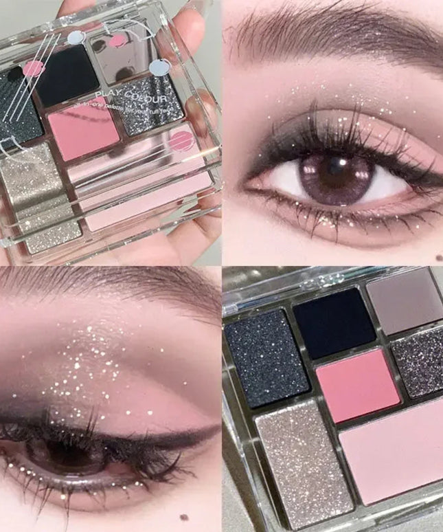 New 7 Colors Sweet Cool Smoked Eyeshadow Palette Pink-black Hot Girl Glitter Pearly Shadow Eyes Korean Makeup Pallet Cosmetics