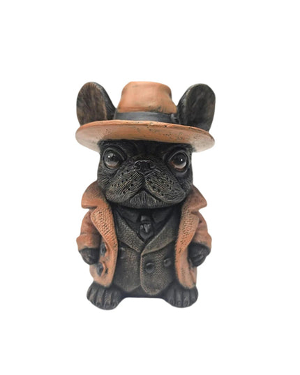 Gothic Halloween Small Dog Figurine with Witch Hat and Jacket Spooky Statue for Shelf Decor and Display