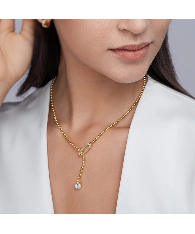 JIUZUAN Moissanite Y-Shape Necklace, S925 Silver, 18K Gold Plated, Elegant Jewelry for Women, Perfect Xmas Gift