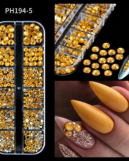 12Grid/Box Luxury AB Flatback Nail Art Rhinestones 6-sizes Colorful Glitter Crystal Jewelry Gems 3D Nails Accessories Diamond