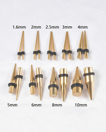 9Pairs Stainless Steel Gold Color Ear Taper Stretching Kit Gauge Expenders Set-18pcs Tapers Or Tunnels Piercing Jewelry 1.6-10mm