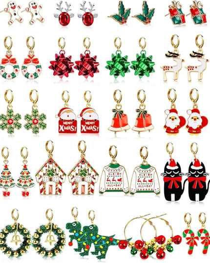 23 Pairs Christmas Earrings for Women Xmas Holiday Dangle Earrings Christmas Stud Tree Snowflake Bow Bells Light Earrings Bulk