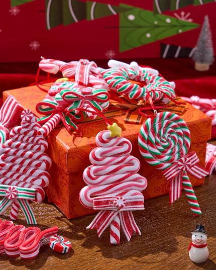 JOYFY 12 Pcs Christmas Candy Cane Ornament with Wreaths Lollipop Christmas Trees and Candy Canes Designs for Xmas Decoration
