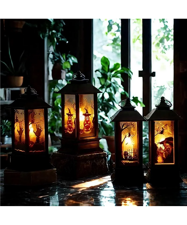 Mystical Halloween LED Lanterns Witch Castle Ghost Pumpkin Decor with Dangling Candle Lights Perfect Gift