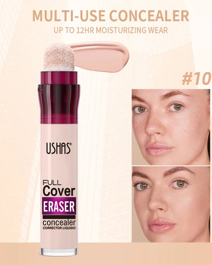 USHAS 12 Color Liquid Concealer Moisturizing Rotating Sponge Head Concealer Long Lasting Lightweight Multi-use Foundation Makeup