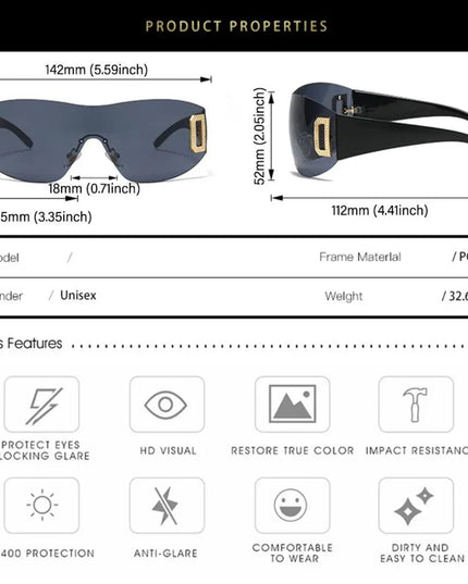 Luxury Y2K One Piece Sunglasses Women Brand Designer New Punk Sports Sun Glasses Men Goggle Shades UV400 Fashion Letter Eyewear