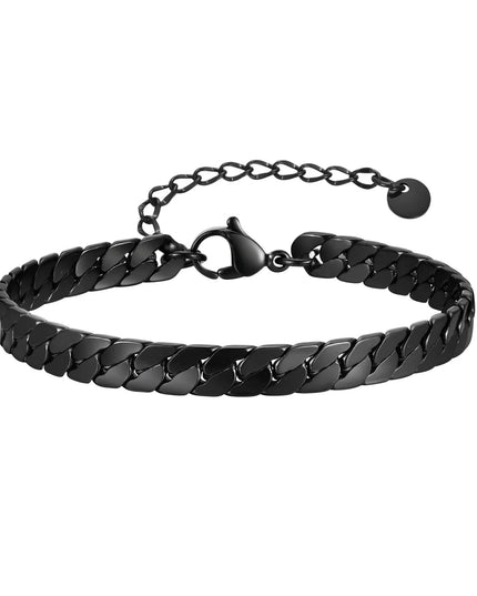 Vnox Gothic Black Cuban Chain Bracelets for Men, Stainless Steel Flat Miami Curb Links Wristband, Simple Metal Jewelry