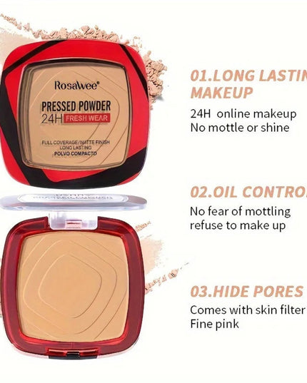 Matte Full Coverage Pressed Powder Foundation With Puff Applicator, 24H Fresh Wear Matte Weightless Finishing Powder Makeup