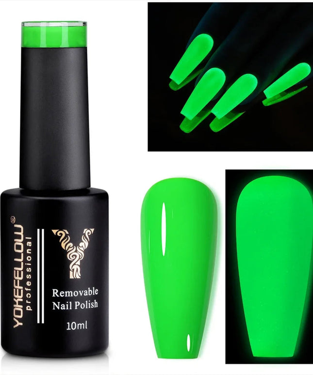 YOKEFELLOW Glow in the Dark Gel Nail Polish 10ML Orange Fluorescent Neon Luminous Gel Polish Nail Art for Halloween Women Girls