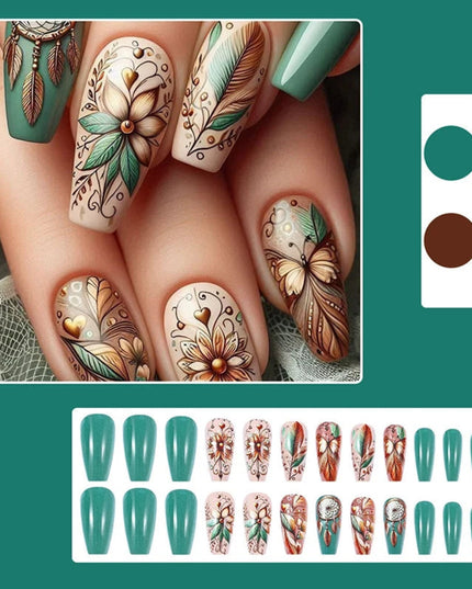 24Pcs/set Butterfly Press On Nail Patches Fake Nails With Flowers Leaf Pattern For Women Hand Decor Gifts