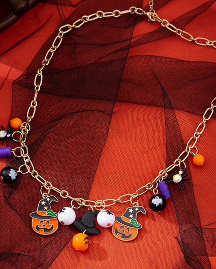 Halloween Element Pumpkin Ghost Pendant Necklace for Women Punk Novelty Funny Costume Necklace Jewelry Cosplay Accessories