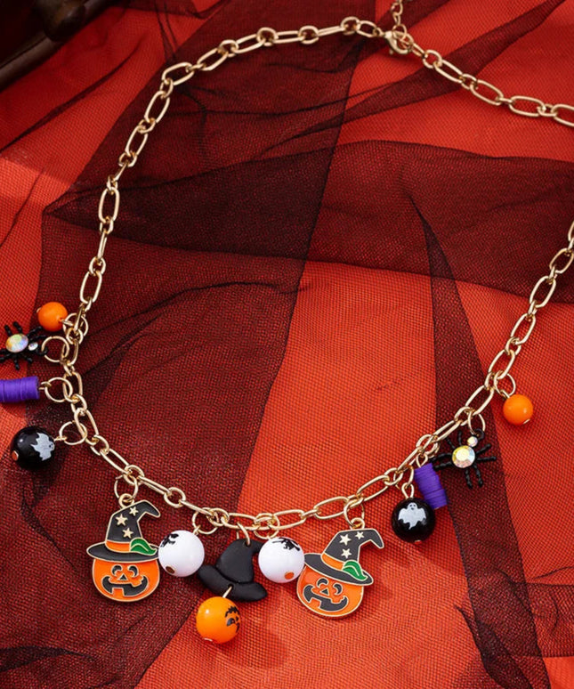 Halloween Element Pumpkin Ghost Pendant Necklace for Women Punk Novelty Funny Costume Necklace Jewelry Cosplay Accessories