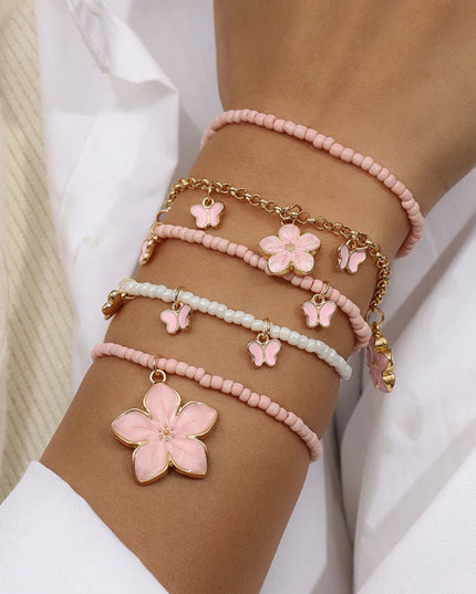Aihua Cute Girls Purple Butterfly Seed Beaded Bracelet Set Handmade Kids Teen Friendship Best Friends Gifts Jewelry Sets