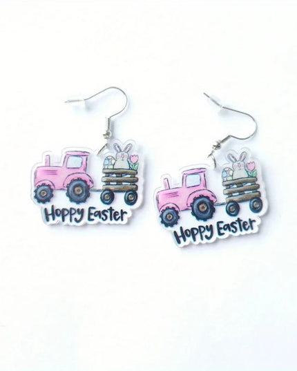Cute Rabbit Easter Egg Carrot Truck Earrings Acrylic Cartoon Easter Dangle Earrings Spring Holiday for Women Girls Jewelry