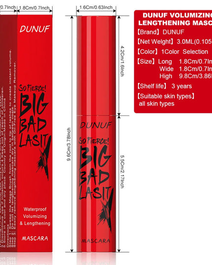 DUNUF Long-Lasting Mascara 1 Pcs Waterproof Sweat-Proof Non-Smudging Thin Thick Curling Beginner Friendly Makeup Product