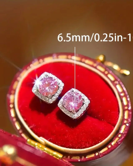 925 Silver Plating. 1 Carat Pink Moissanite* 2, Fashionable Earrings for Men and Women