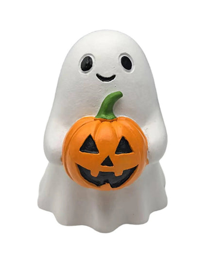 Spooky Halloween Resin Figurines Set Mini Witch Black Cat Pumpkin Ghost Collectibles Haunted House Decorations
