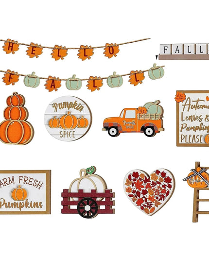 23 Piece Layered Tray Decoration Set Thanksgiving Pumpkin Maple Leaf Truck Decoration Decorative Party Supplies Home Decoration