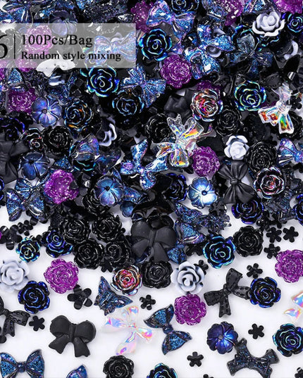 100/200pcs 3D Mixed Nail Decorations Kawaii Heart Flower Bear Pearl Design Rhinestone Nail Art Charms Jewelry Manicure Accessory