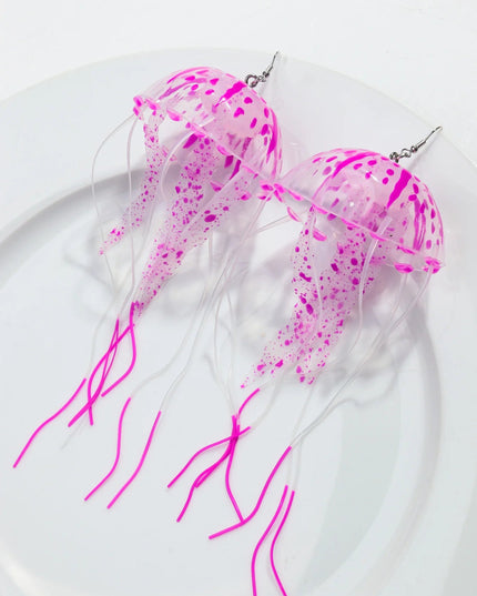 Creative Jellyfish Long Tassel Silicone Earrings for Women Funny UV Glow Ocean Animal Drop Earring Festival Mermaid Jewelry Gift